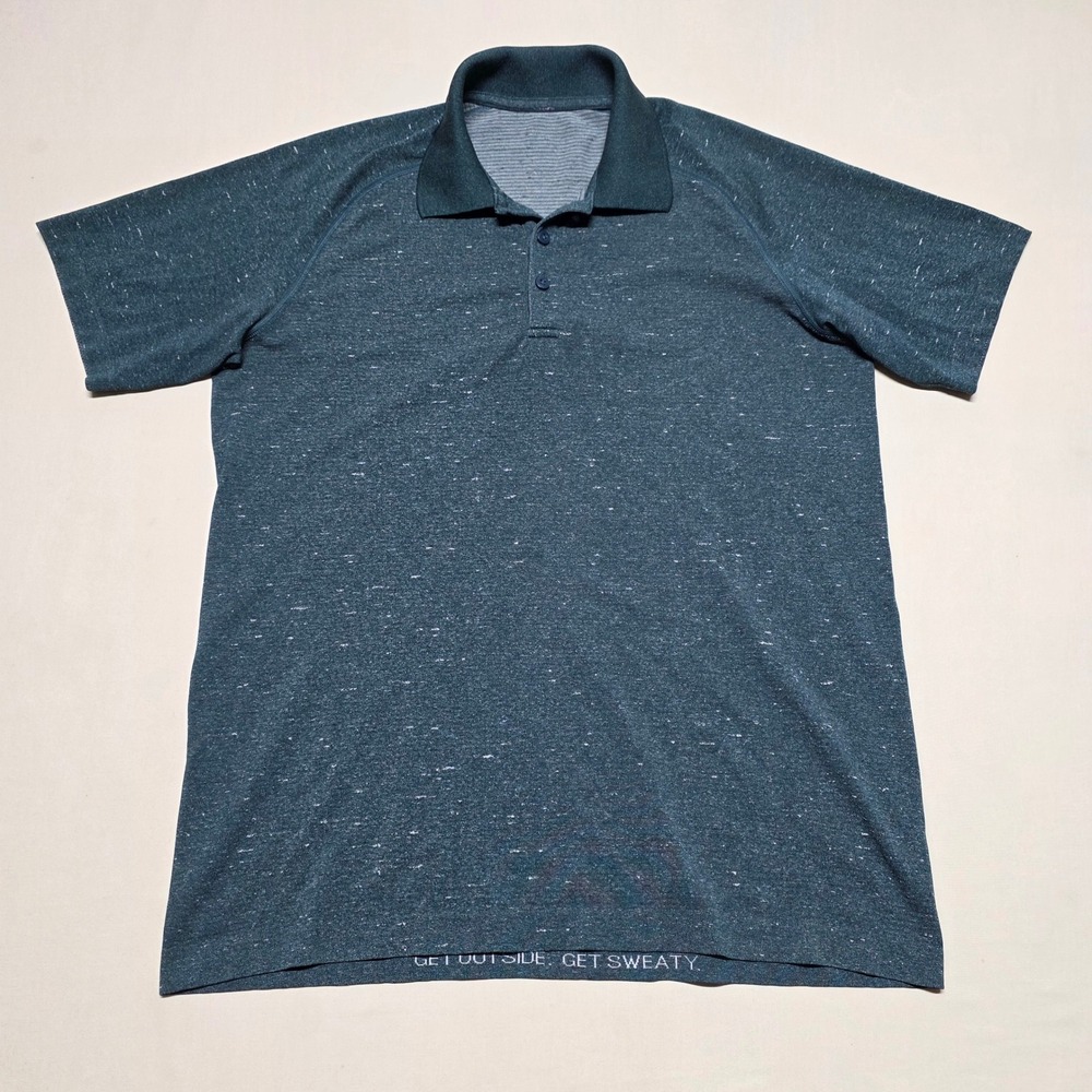 Lululemon Men Metal Vent Tech Polo Shirt Teal Heather Size Medium Short Sleeve